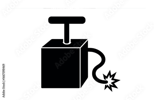 Silhouette of explosive detonator with plunger handle and fused wire