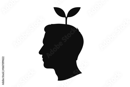 A meditating figure surrounded by a growing plant represents the attainment of inner tranquility and spiritual restoration