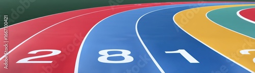 Colorful Running Track with Lane Numbers and Brightly Painted Surface for Athletic Events