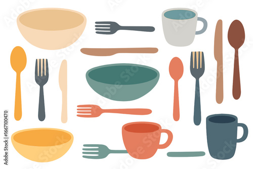 This kitchen is infused with affection, as evidenced by hand-drawn kitchen utensils and a heartfelt phrase ideal for wall decoration in a restaurant, cafe, or residential setting