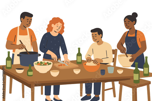 Preparing meals and baked goods together in the home kitchen, parents and children bond over cooking and form the ultimate culinary team as part of their daily routine and domestic life