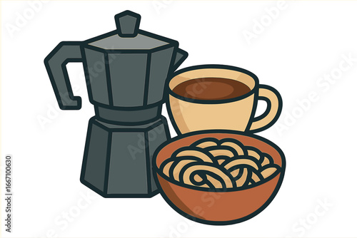 Air Fryer, a modern insulated gray electric deep fryer, is a household appliance used for cooking french fries at home, represented in flat vector graphics