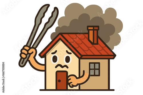 Character design illustrated as a house that acquires cooking skills for a stay-at-home campaign