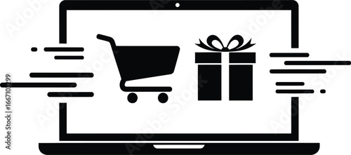 Black friday social post vector art of online shopping with laptop, cart and gift box for ecommerce and delivery vector