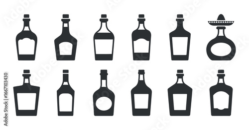 Elegant Liquor Bottle Silhouette Vector Set for Alcohol Beverage Branding and Product Design Projects