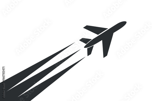 Soaring Airplane Silhouette with Vapor Trails on White Background for Travel and Aviation Designs