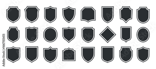 Collection of Silver Shield Shapes for Heraldic Emblems and Security Badges on Transparent Background Vector