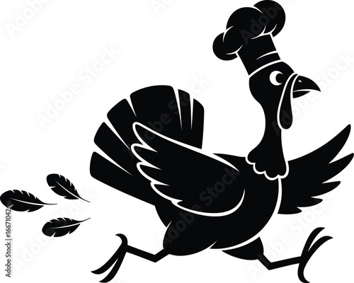 Thanksgiving turkey illustration of a turkey chef running, vector