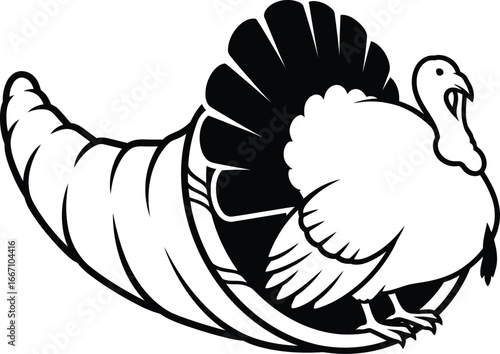 Thanksgiving turkey vector art of thanksgiving turkey in cornucopia illustration for festive designs and holiday celebrations vector