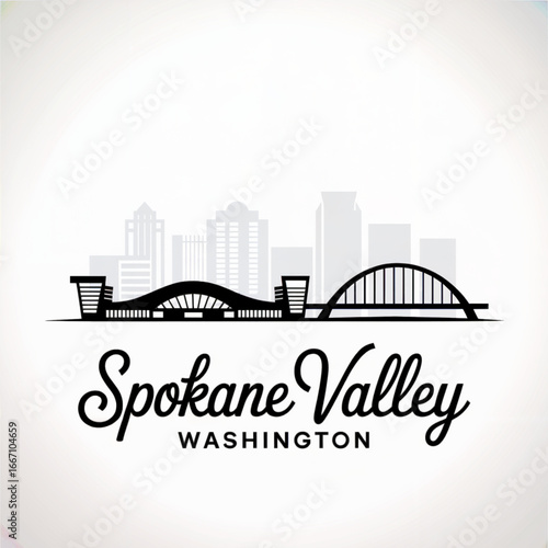 Spokane Valley Skyline Silhouette — Scenic Inland Northwest City Vector Illustration