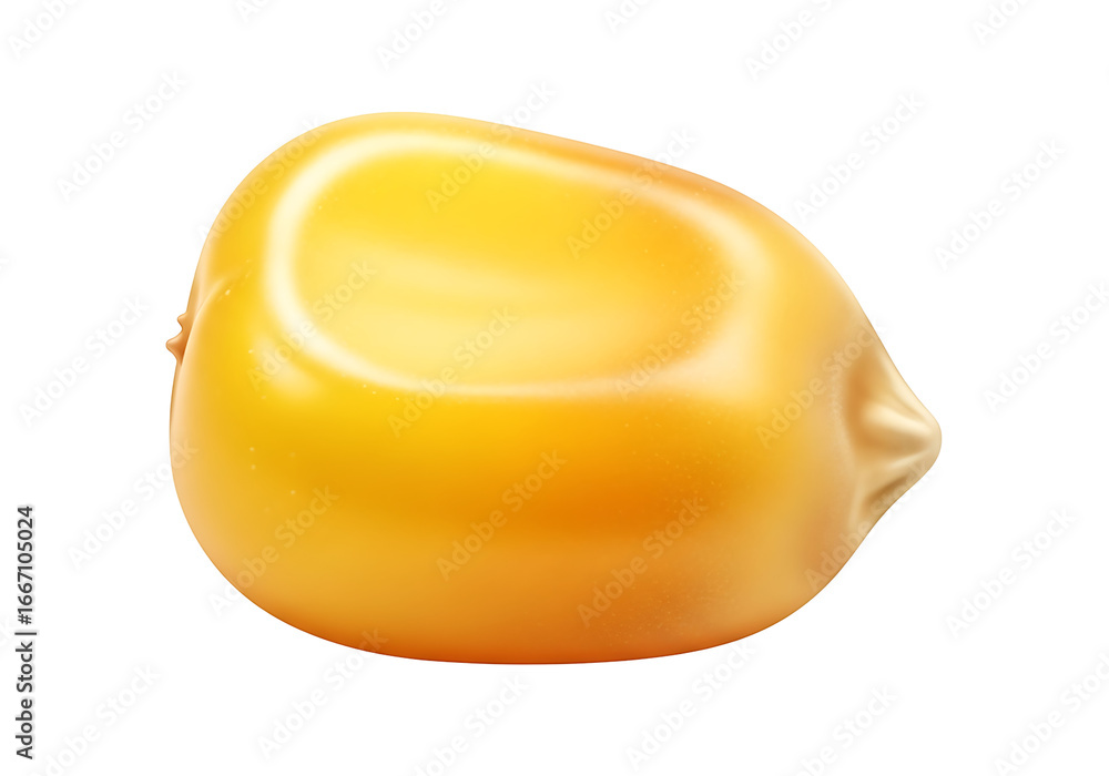 Fototapeta premium Close-up of a single, vibrant yellow corn kernel, presented against a stark black background.