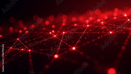 Abstract technology network background. A futuristic digital plexus of interconnected glowing red dots and lines. Generative Ai.