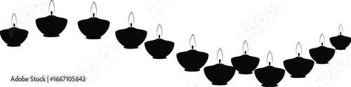 Diwali preparation vector art of diwali oil lamps in a wavy row, , creating a festive and decorative pattern for the occasion vector