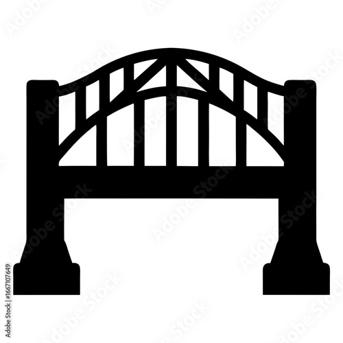 Black and white artistic rendering of a simple bridge design with arched top