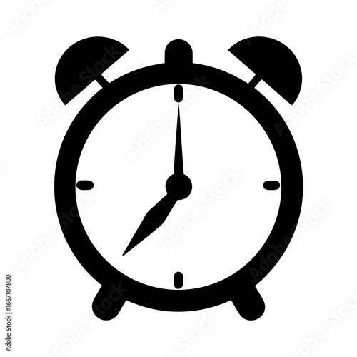 Simple black and white alarm clock at eight o five illustration