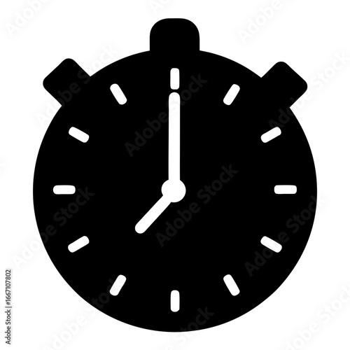 Simple black and white graphic of a timer showing seven o'clock