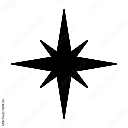 Eight pointed star radiating outwards with alternating sharp and rounded tips