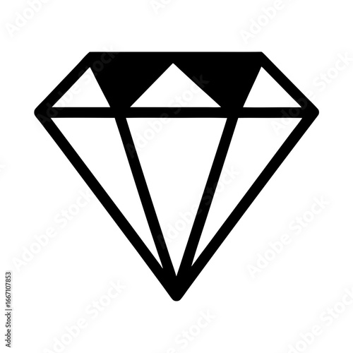 Simple line drawing of a diamond gem with facets and angles