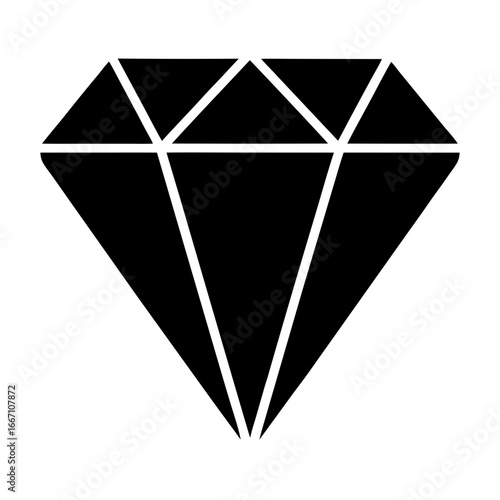 A stylized black diamond illustration with precise geometric faceted design, sparkling vector art