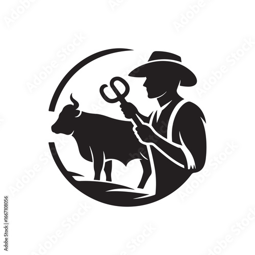farmers cattle vector silhouette clip art logo design illustration