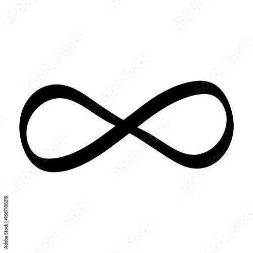 Bold black infinity symbol on a plain white background with flowing lines