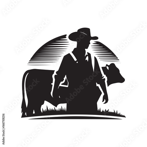 farmers cattle vector silhouette clip art logo design illustration