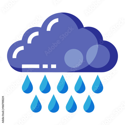Blue cloud raining water drops icon