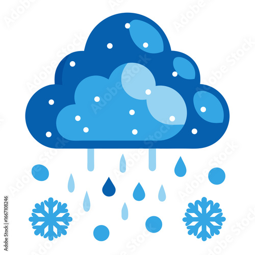 Blue cloud with rain and snowflakes