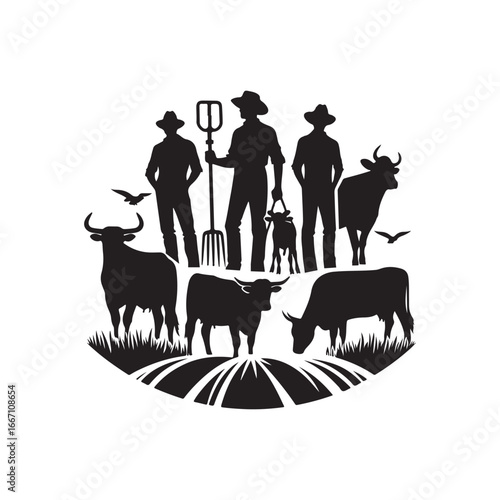 farmers cattle vector silhouette clip art logo design illustration