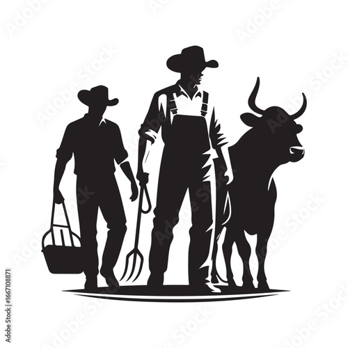 farmers cattle vector silhouette clip art logo design illustration