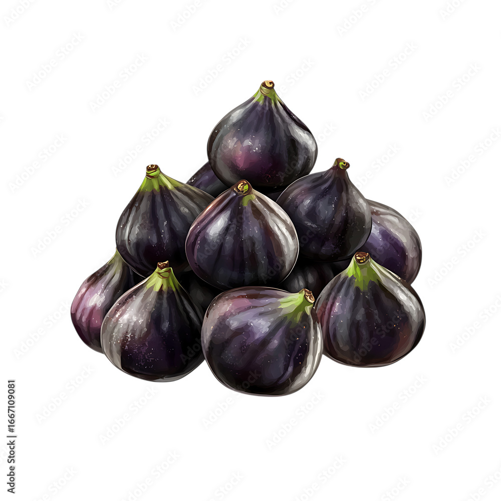 Fototapeta premium Realistic small pile of fresh ripe figs with deep