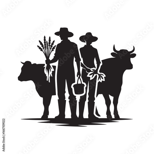 farmers cattle vector silhouette clip art logo design illustration