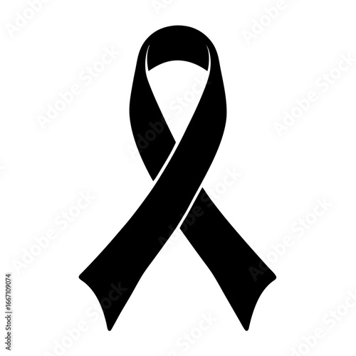 Black Awareness Ribbon Symbolizing Support, Remembrance, and Solidarity on White Background