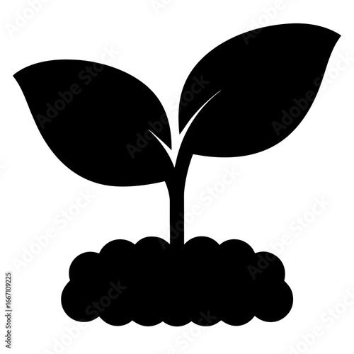 Black Silhouette of a Seedling Growing from Soil, representing new life
