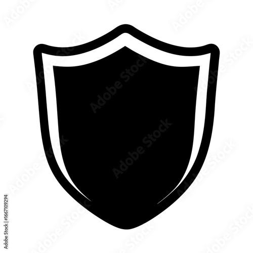 Bold black shield with white trim symbolizing security and protection icon