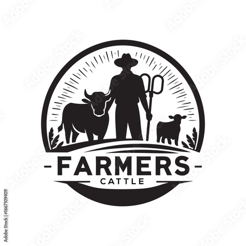 farmers cattle vector silhouette clip art logo design illustration
