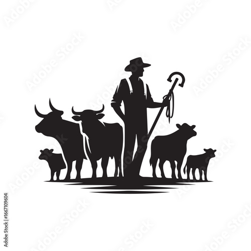 farmers cattle vector silhouette clip art logo design illustration