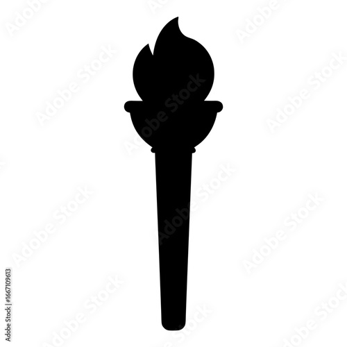 Silhouette of a Torch with Flames Representing Freedom, Light, and Illumination