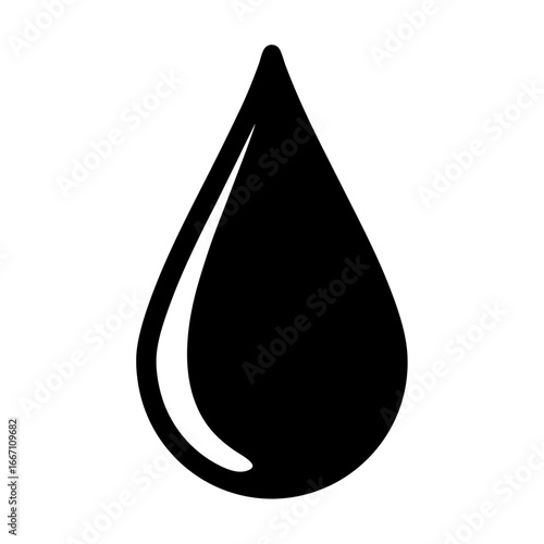 Isolated black drop symbol with white accent illustrating liquid form