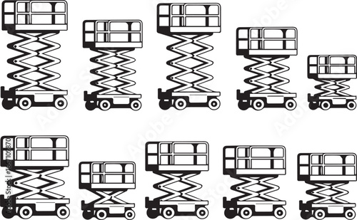 scissor lift range of motion vector illustration industrial equipment height adjustable aerial platform design set