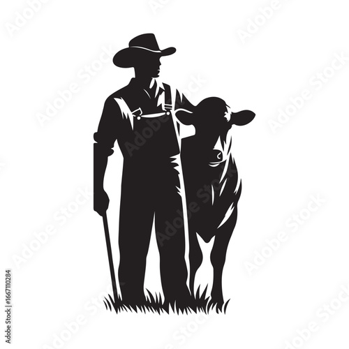 farmers cattle vector silhouette clip art logo design illustration