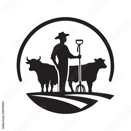farmers cattle vector silhouette clip art logo design illustration