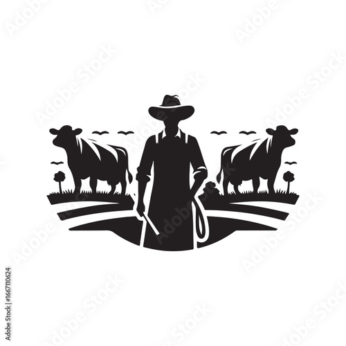farmers cattle vector silhouette clip art logo design illustration