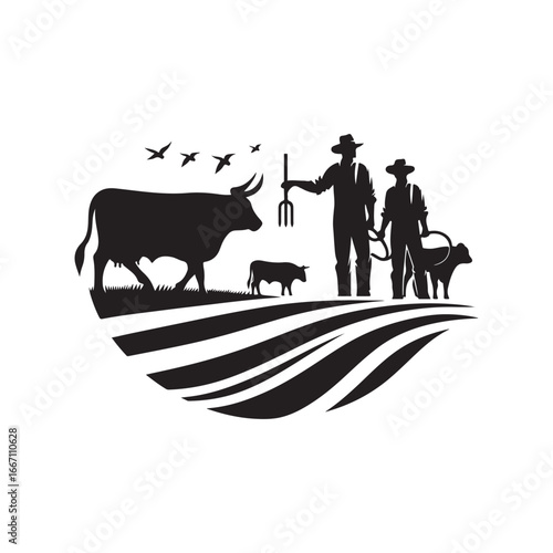 farmers cattle vector silhouette clip art logo design illustration