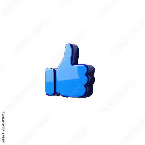 Wallpaper Mural 3D Rendered Thumbs Up Icon, High-Quality Blue Social Media Symbol.A vibrant, glossy, 3D rendered thumbs up icon in a deep blue color against a pure white background. Torontodigital.ca