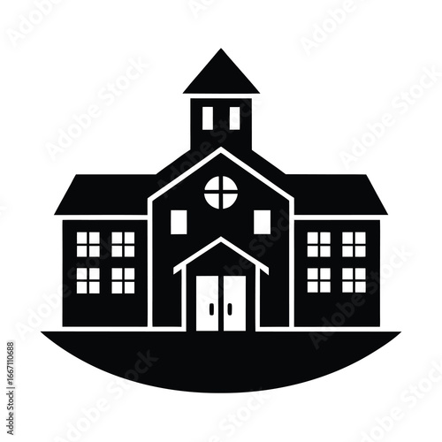 silhouette glyph icon of school building on white background