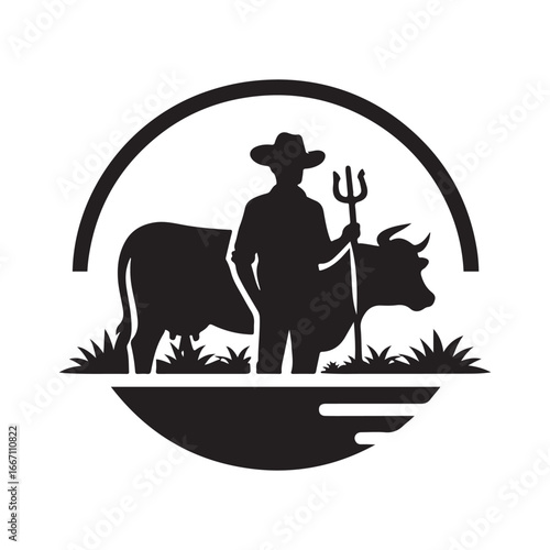 farmers cattle vector silhouette clip art logo design illustration