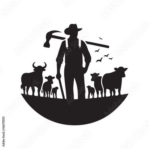 farmers cattle vector silhouette clip art logo design illustration