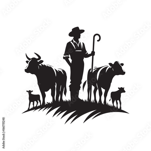 farmers cattle vector silhouette clip art logo design illustration