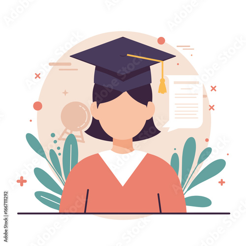 Graduate woman wearing cap and gown posing with plants in background  